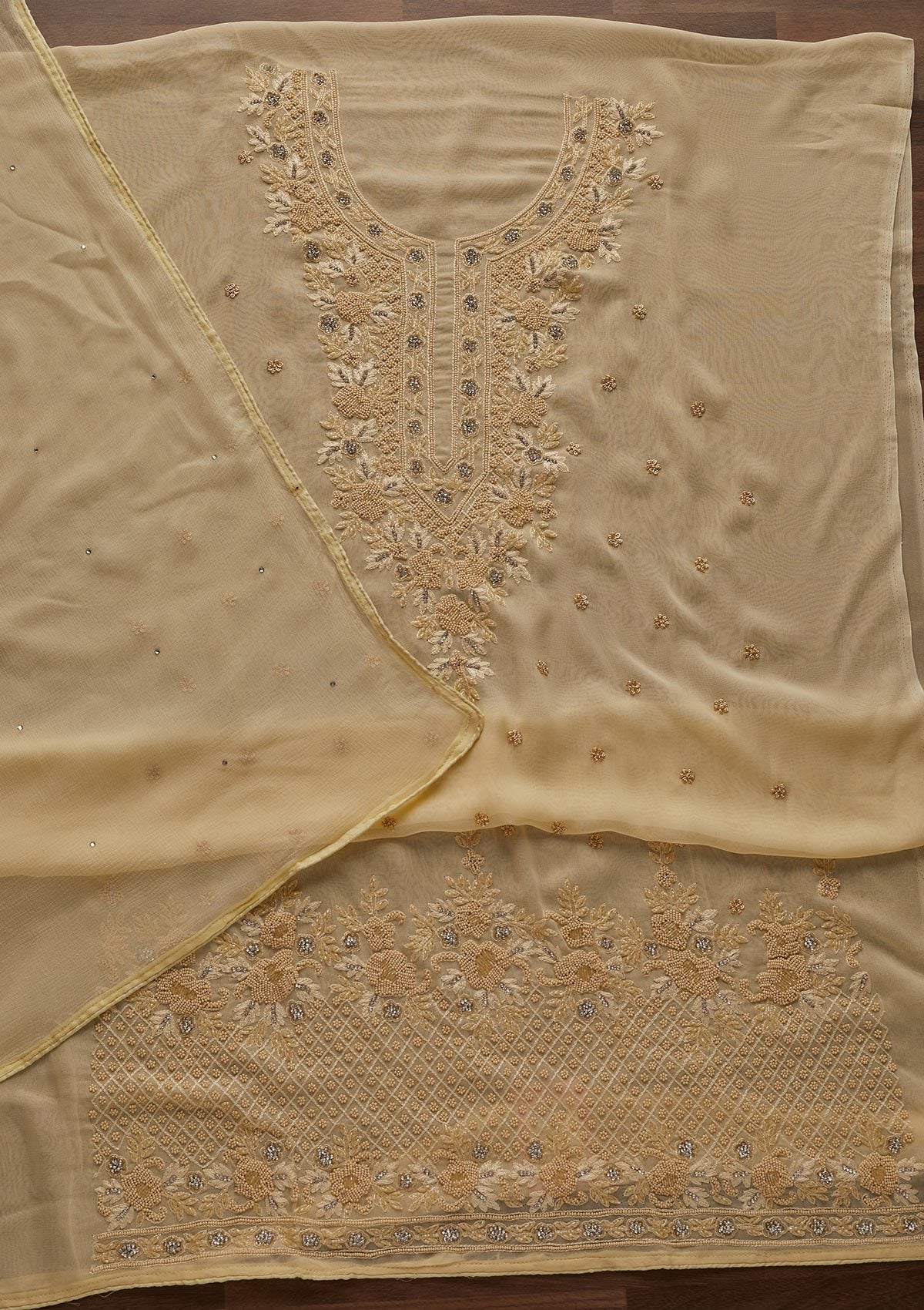 Gold Silver Stonework Georgette Designer Unstitched Salwar Suit - Koskii