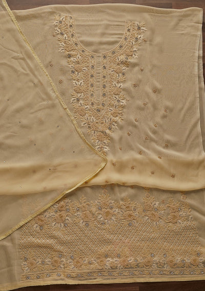 Gold Silver Stonework Georgette Designer Unstitched Salwar Suit - Koskii