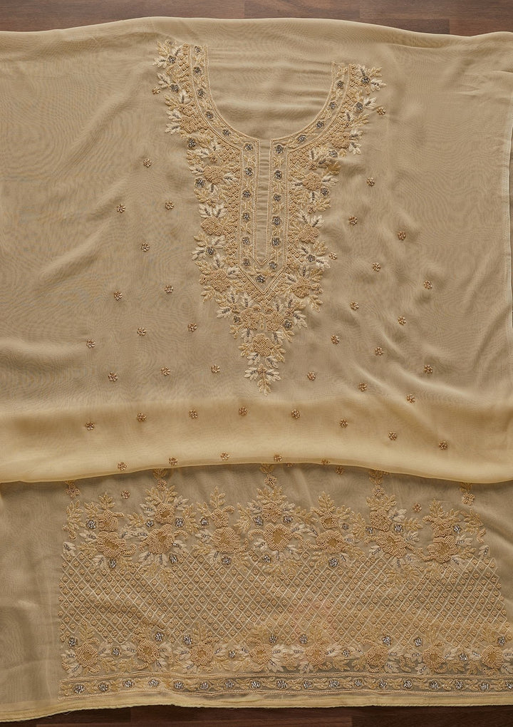 Gold Silver Stonework Georgette Designer Unstitched Salwar Suit - Koskii