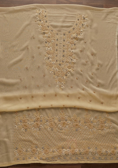 Gold Silver Stonework Georgette Designer Unstitched Salwar Suit - Koskii
