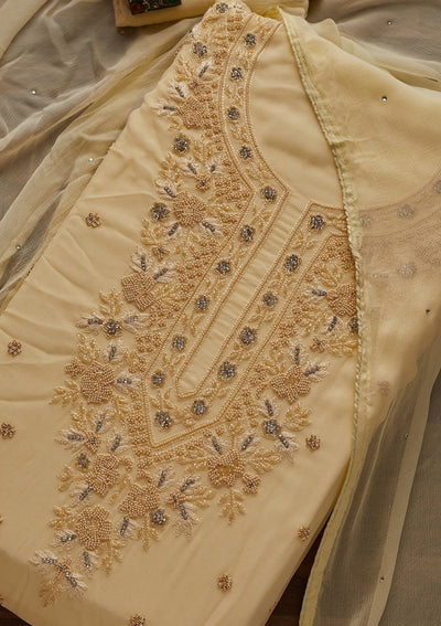 Gold Silver Stonework Georgette Designer Unstitched Salwar Suit - Koskii