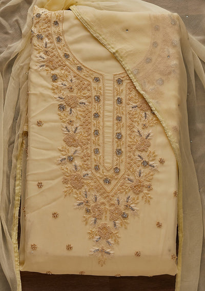 Gold Silver Stonework Georgette Designer Unstitched Salwar Suit - Koskii