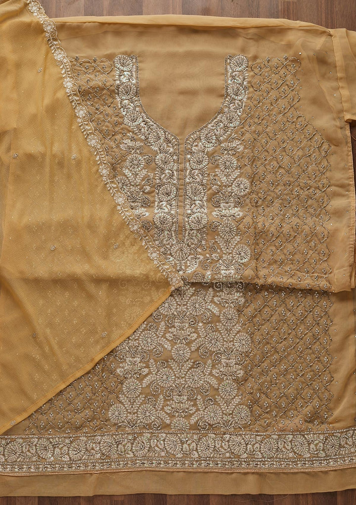 Gold Silver Stonework Georgette Designer Unstitched Salwar Suit - Koskii