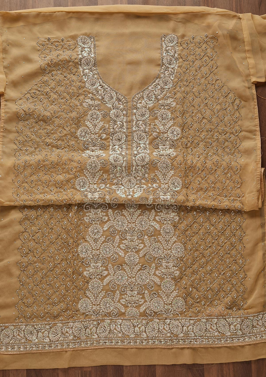 Gold Silver Stonework Georgette Designer Unstitched Salwar Suit - Koskii