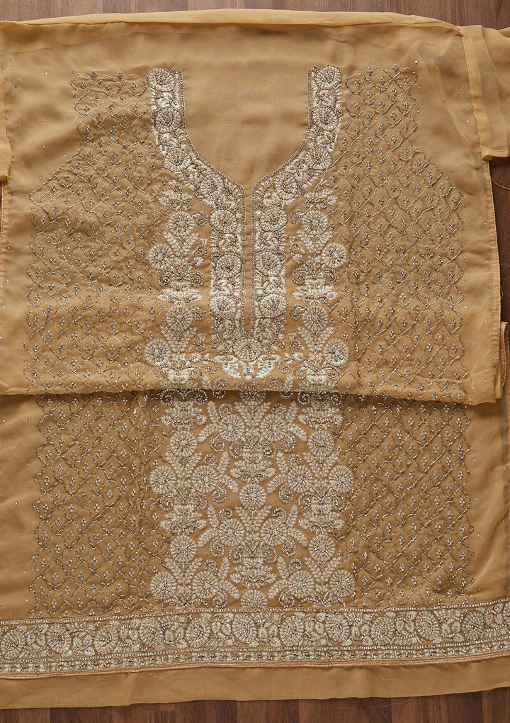 Gold Silver Stonework Georgette Designer Unstitched Salwar Suit - Koskii