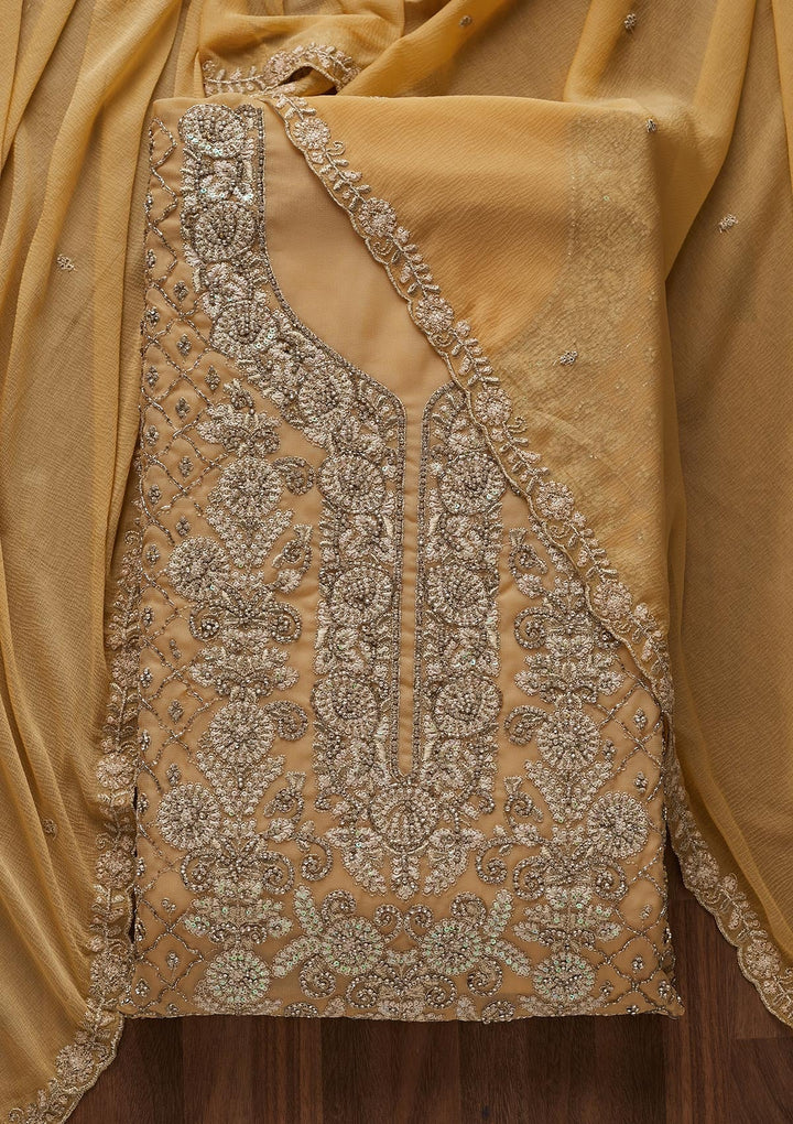 Gold Silver Stonework Georgette Designer Unstitched Salwar Suit - Koskii