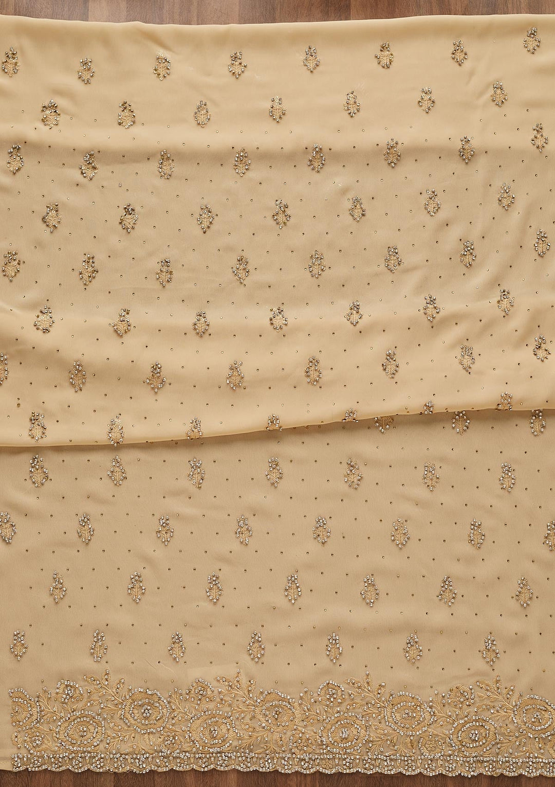 Gold Silver Stonework Georgette Unstitched Salwar Suit-Koskii