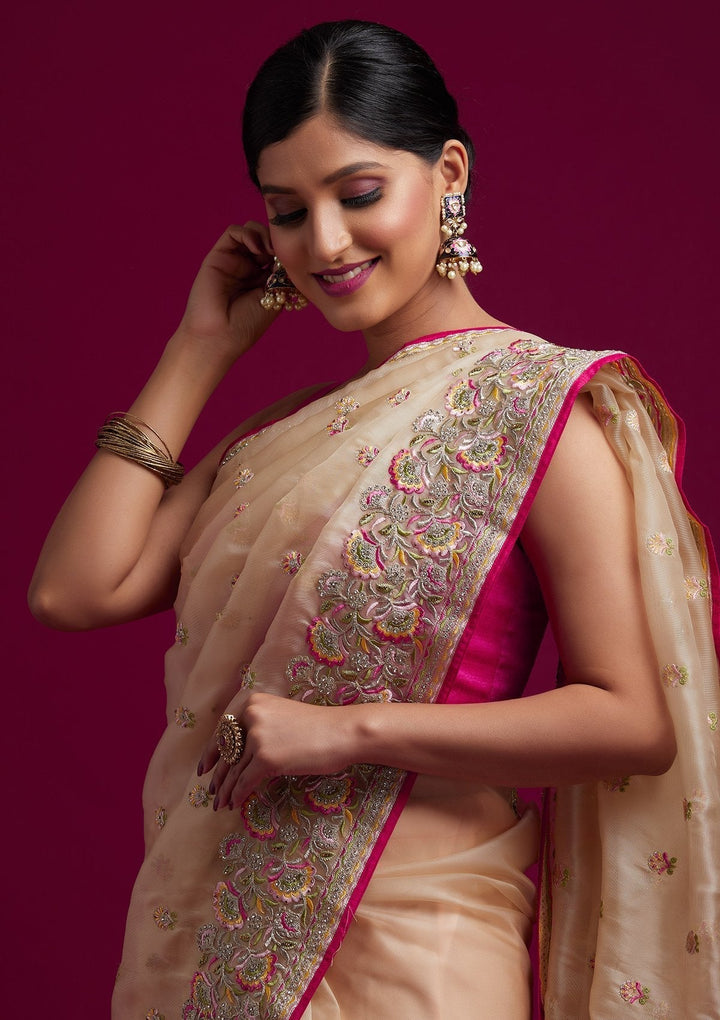 Gold Silver Stonework Tissue Designer Saree - koskii