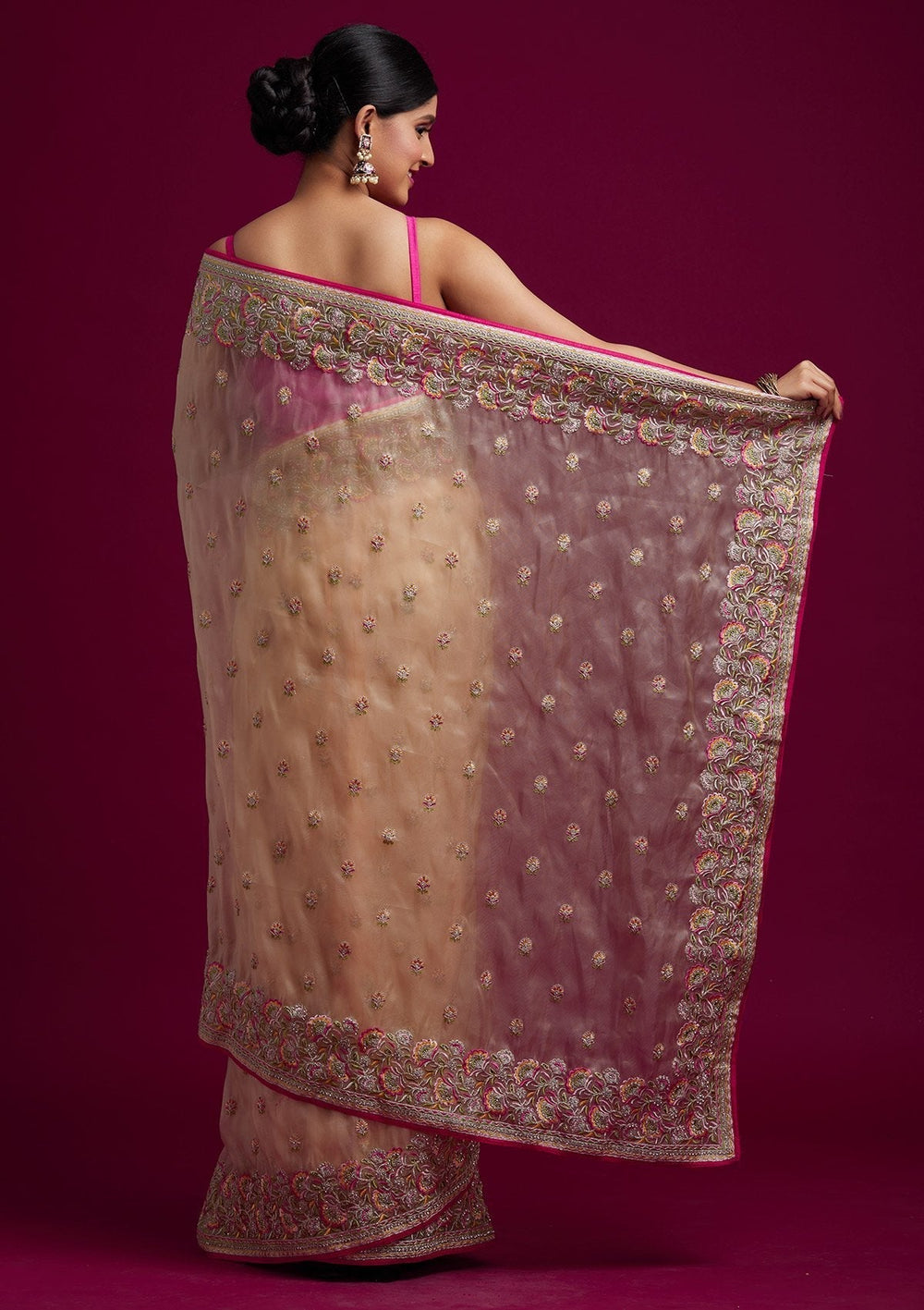 Gold Silver Stonework Tissue Designer Saree - koskii