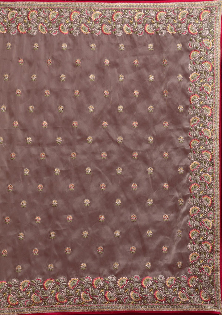 Gold Silver Stonework Tissue Designer Saree - koskii