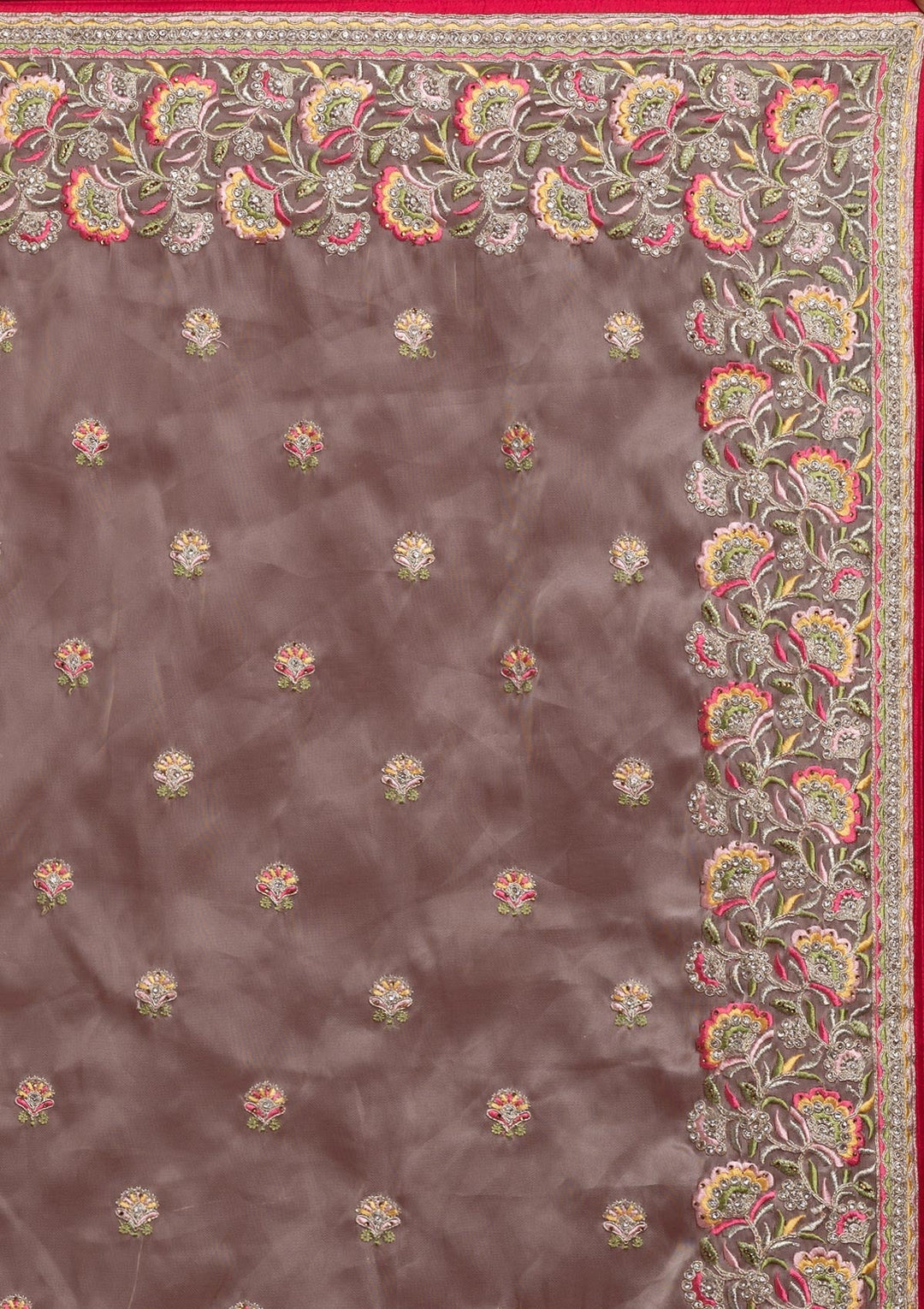 Gold Silver Stonework Tissue Designer Saree - koskii