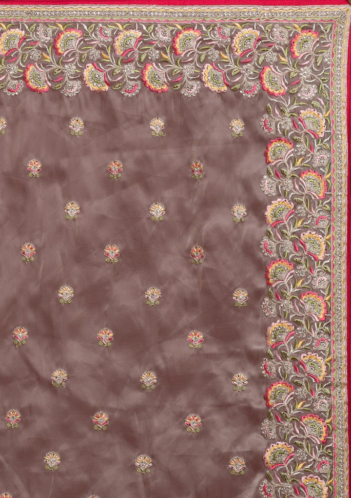 Gold Silver Stonework Tissue Designer Saree - koskii