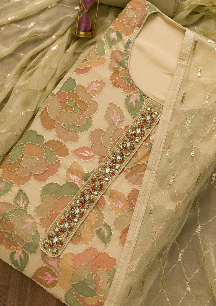 Gold Siquens Georgette Unstitched Salwar Kameez-Koskii
