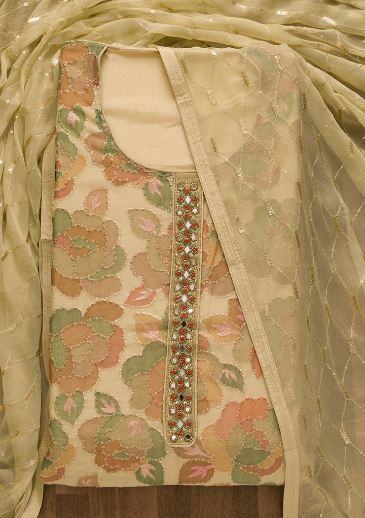 Gold Siquens Georgette Unstitched Salwar Kameez-Koskii