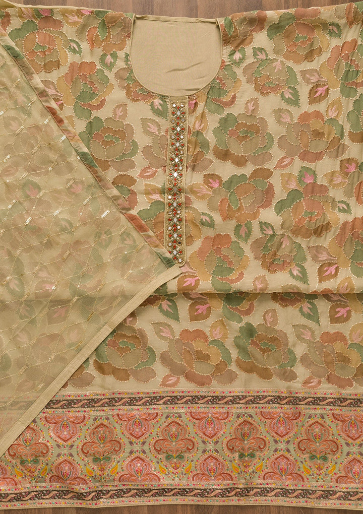 Gold Siquens Georgette Unstitched Salwar Kameez-Koskii