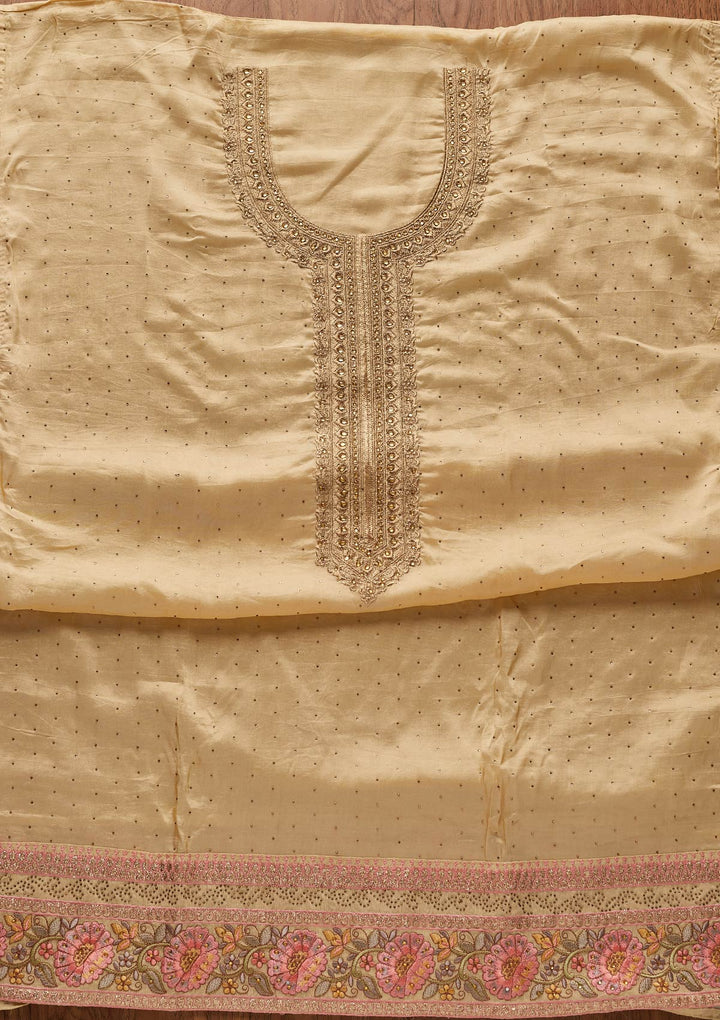 Gold Stonework Art Silk Designer Unstitched Salwar Suit - koskii