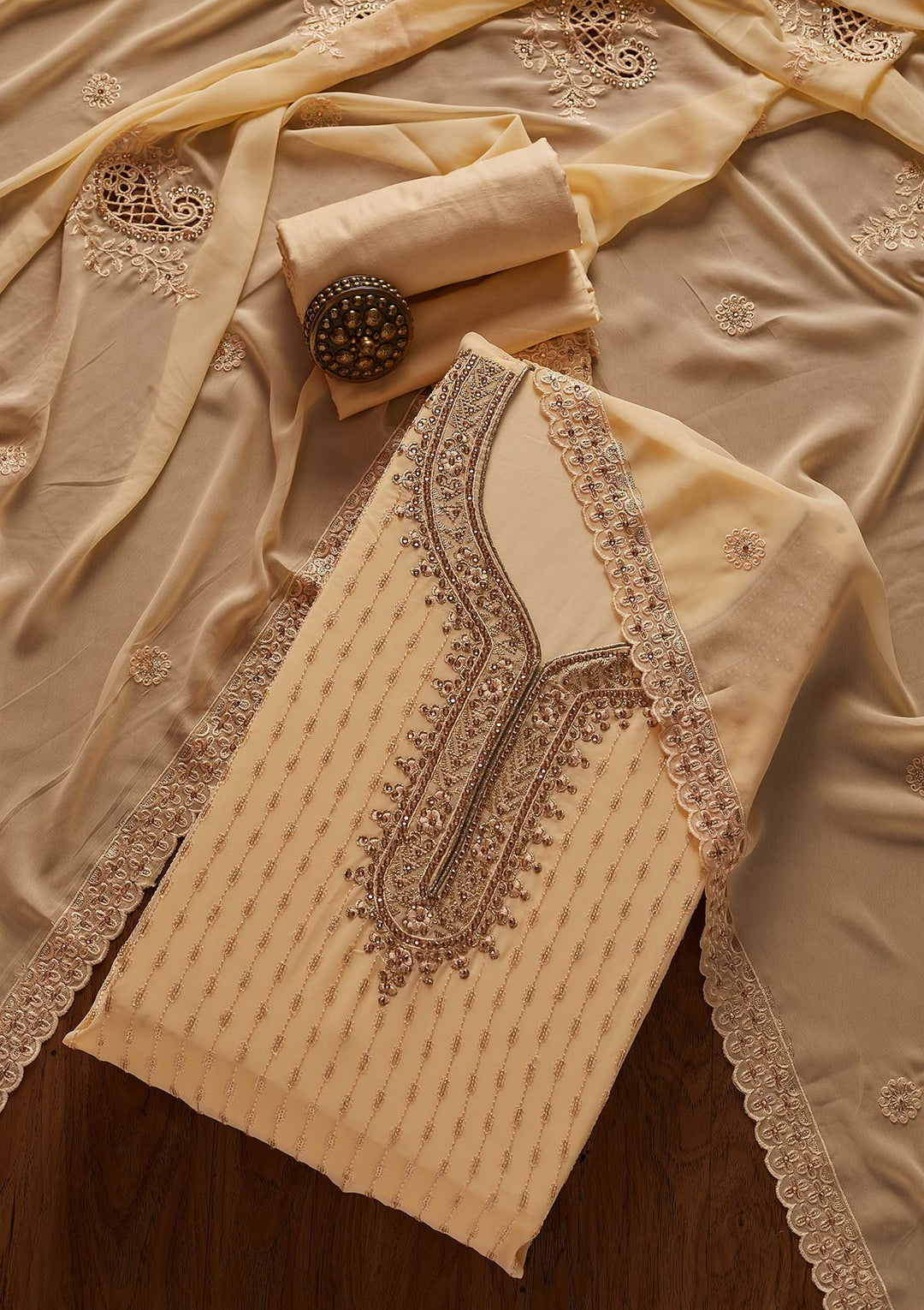 Gold Stonework Georgette Designer Unstitched Salwar Suit - koskii