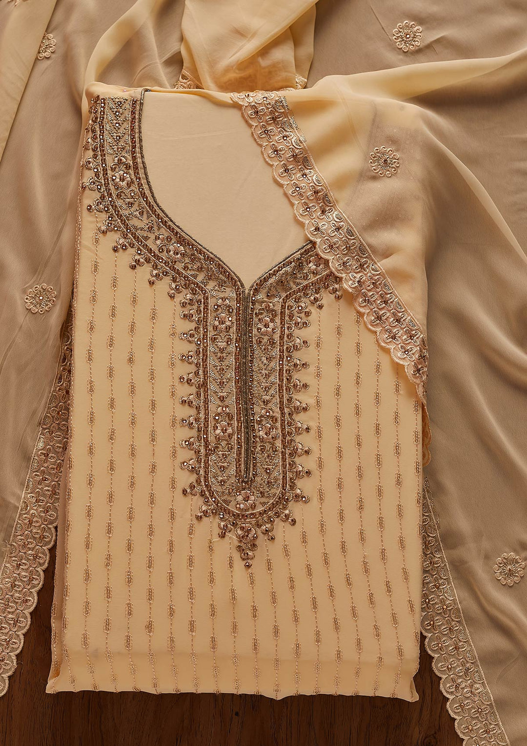 Gold Stonework Georgette Designer Unstitched Salwar Suit - koskii