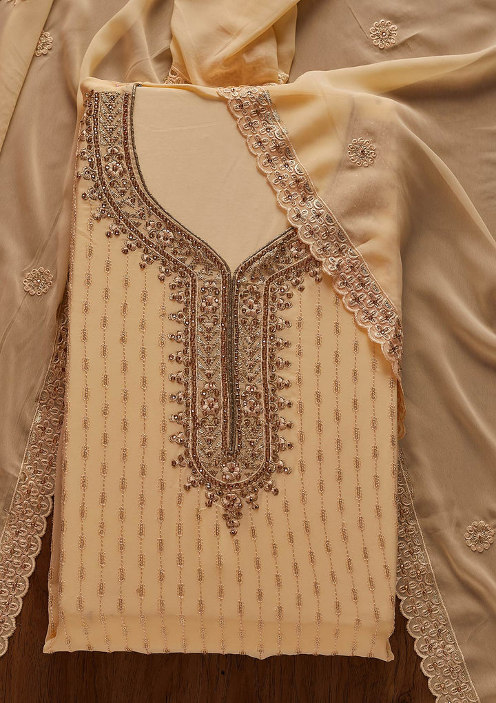 Gold Stonework Georgette Designer Unstitched Salwar Suit - koskii