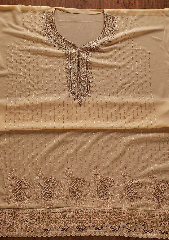 Gold Stonework Georgette Designer Unstitched Salwar Suit - koskii