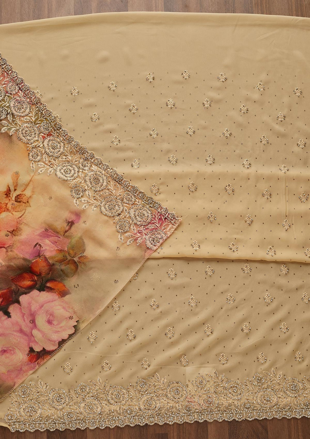 Gold Stonework Georgette Unstitched Salwar Suit - Koskii
