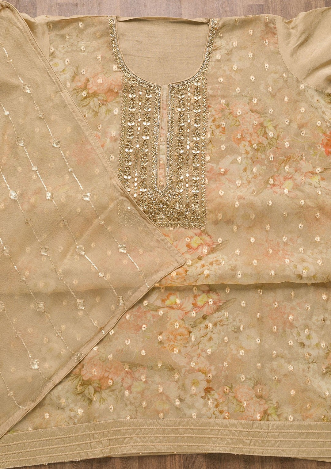 Gold Stonework Georgette Unstitched Salwar Suit-Koskii