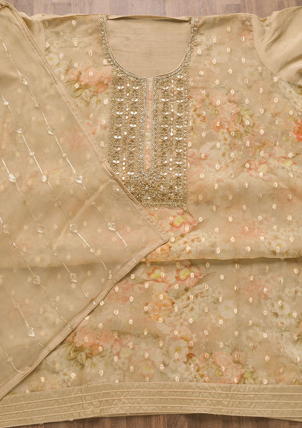 Gold Stonework Georgette Unstitched Salwar Suit-Koskii