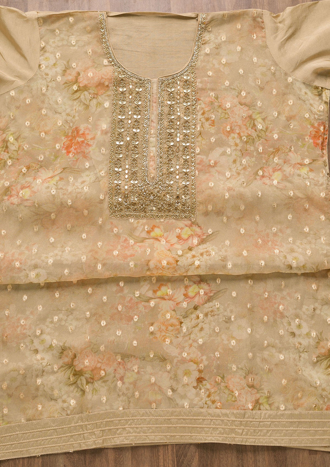 Gold Stonework Georgette Unstitched Salwar Suit-Koskii