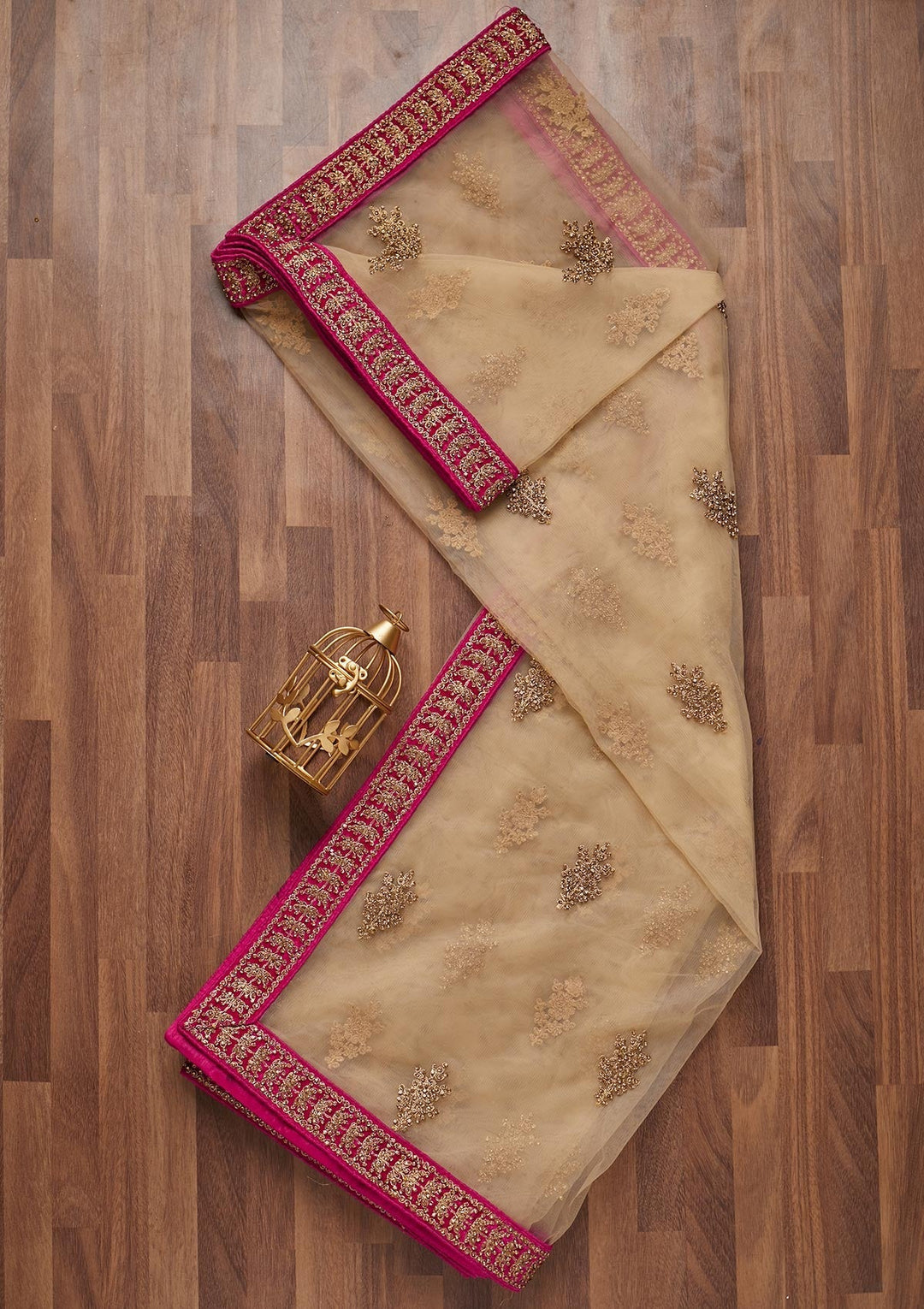 Gold Stonework Net Dupatta- Koskii