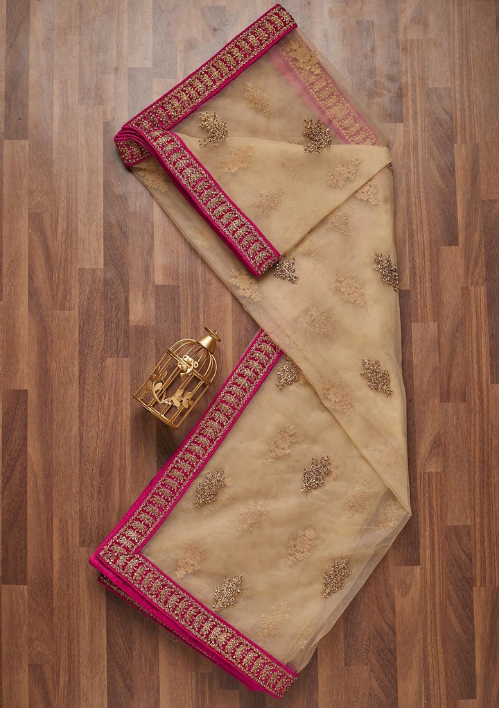 Gold Stonework Net Dupatta- Koskii