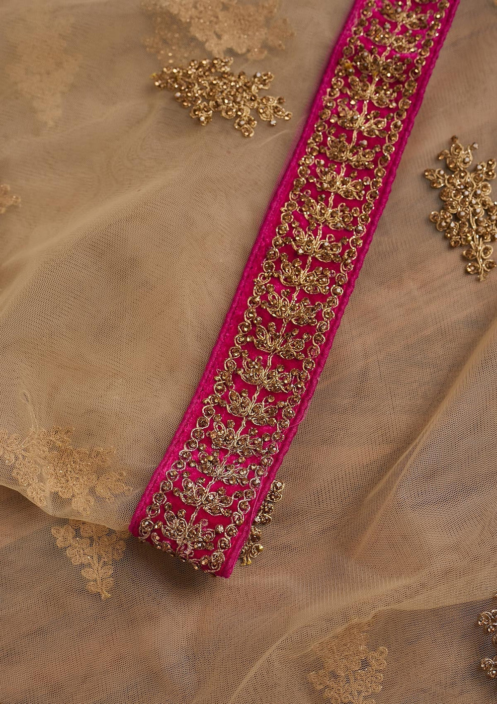 Gold Stonework Net Dupatta - Koskii