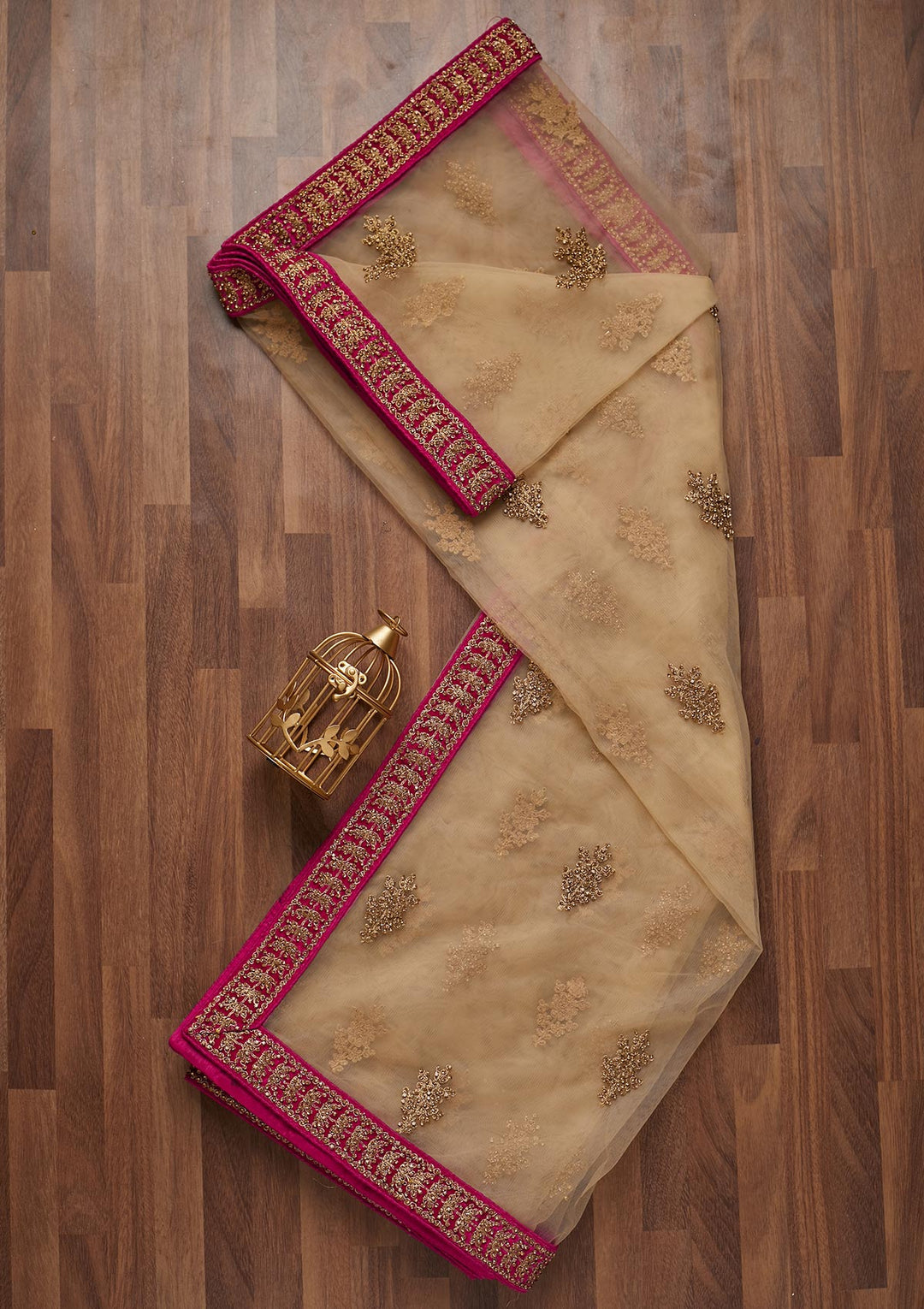 Gold Stonework Net Dupatta - Koskii
