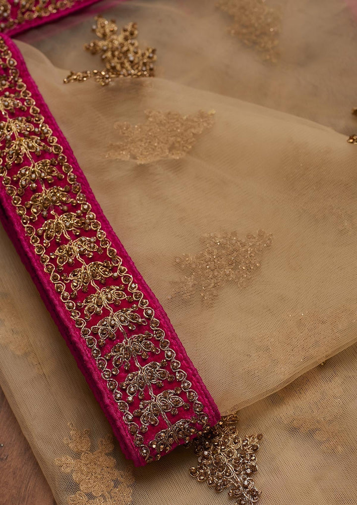 Gold Stonework Net Dupatta - Koskii
