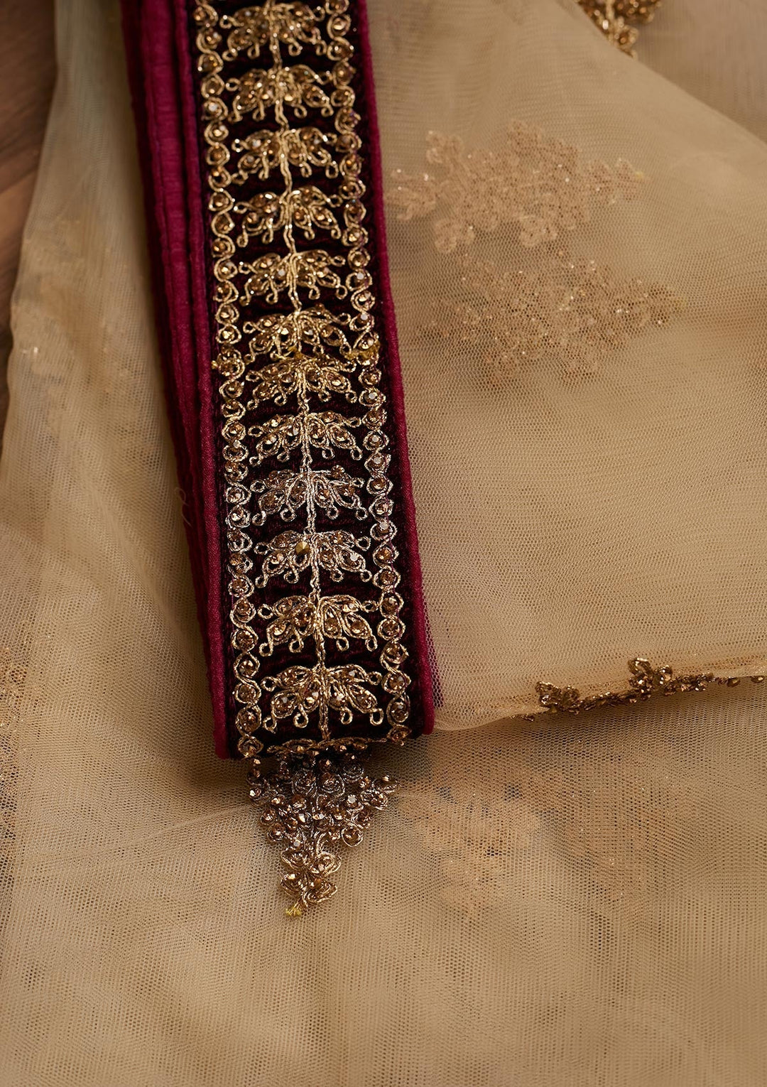 Gold Stonework Net Dupatta - Koskii