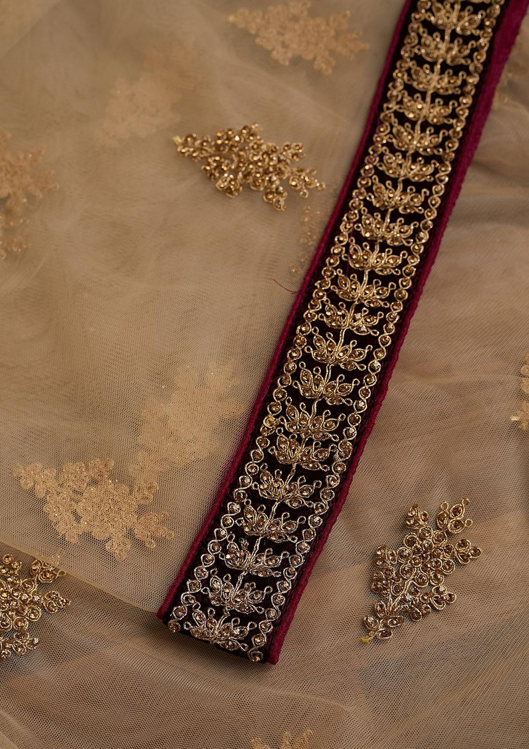 Gold Stonework Net Dupatta - Koskii