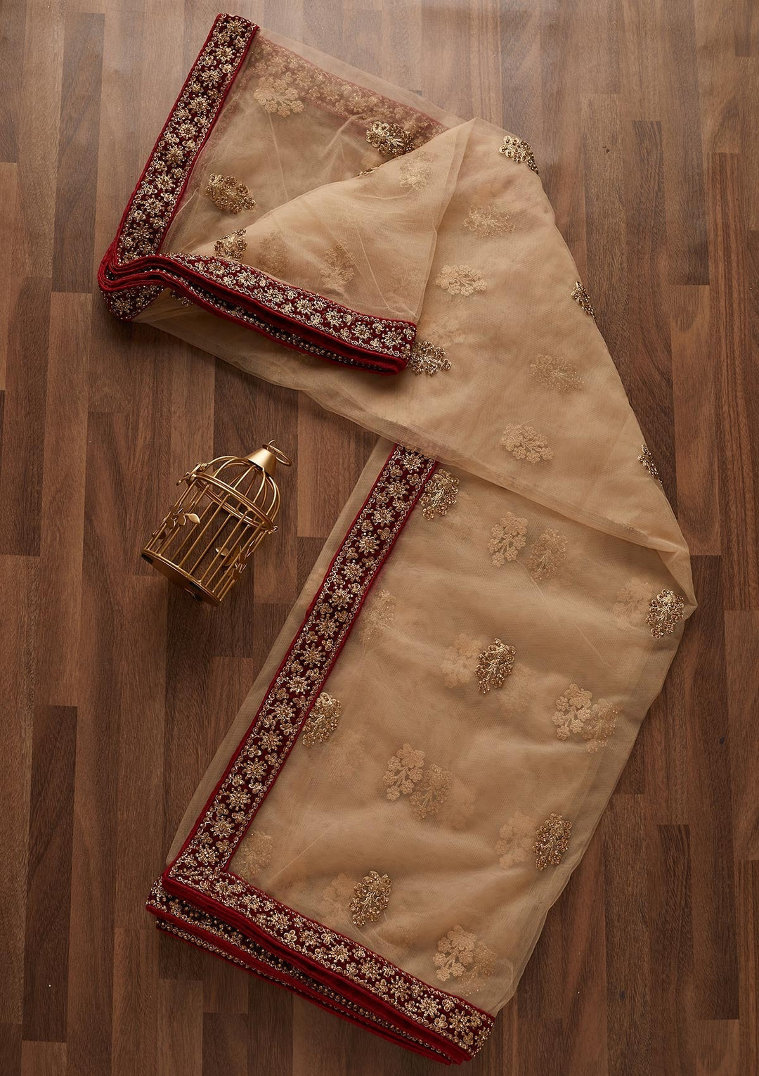 Gold Stonework Net Designer Dupatta - Koskii