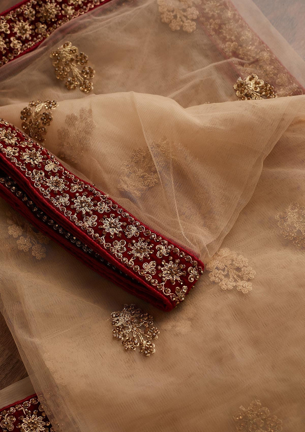 Gold Stonework Net Designer Dupatta - Koskii