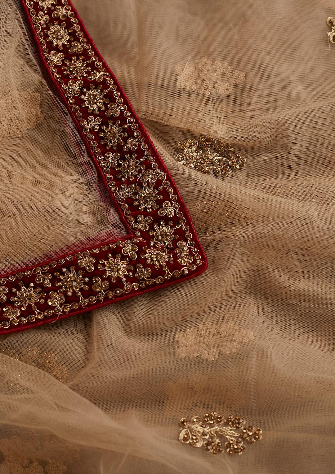 Gold Stonework Net Designer Dupatta - Koskii