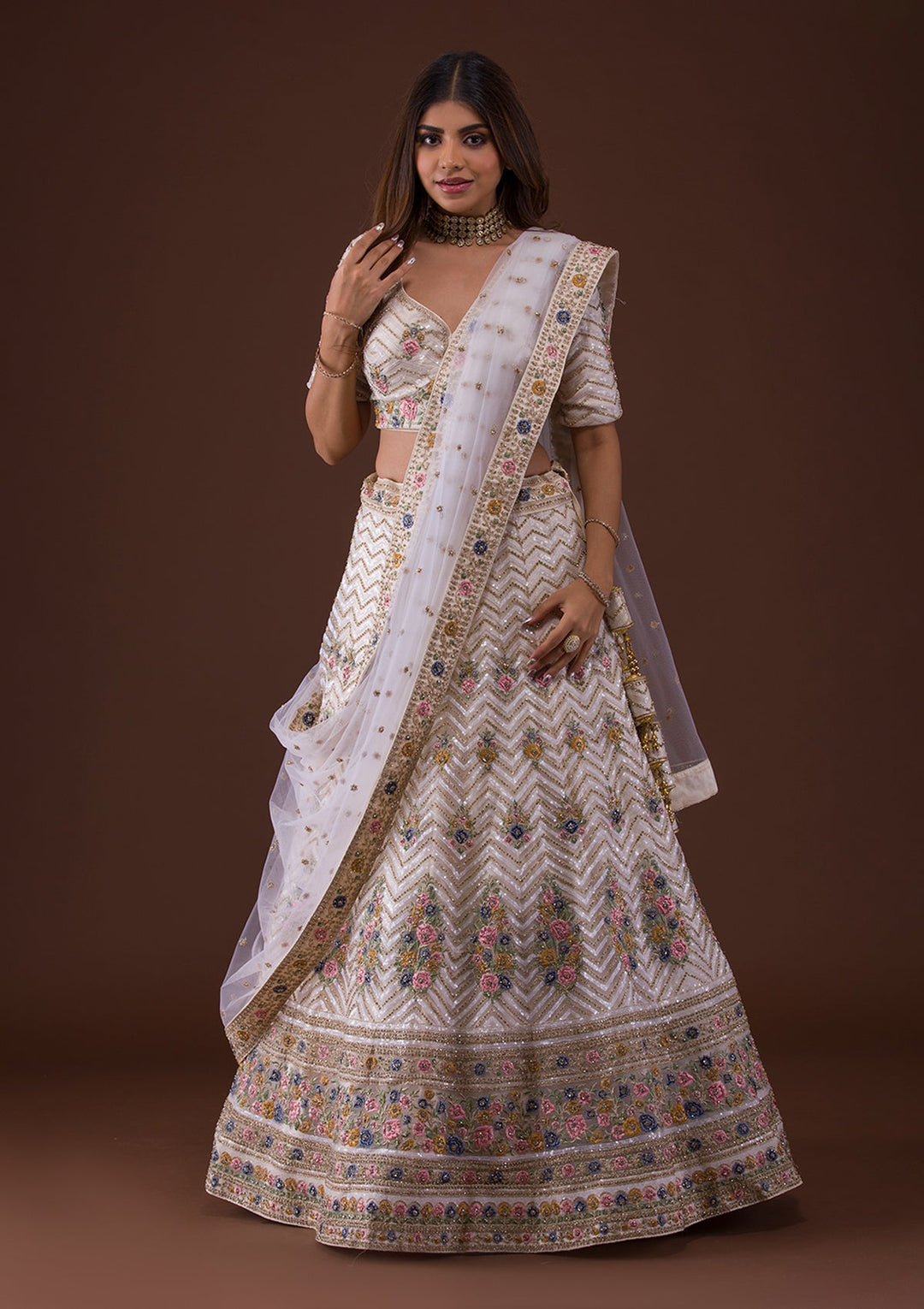 Gold Stonework Net Lehenga-Koskii