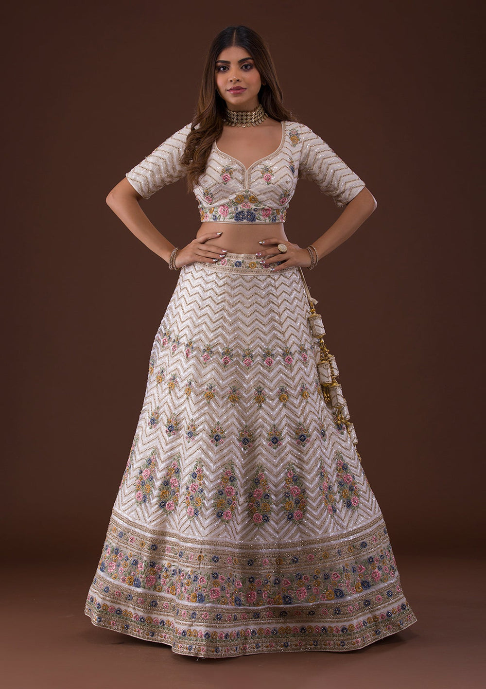 Gold Stonework Net Lehenga-Koskii