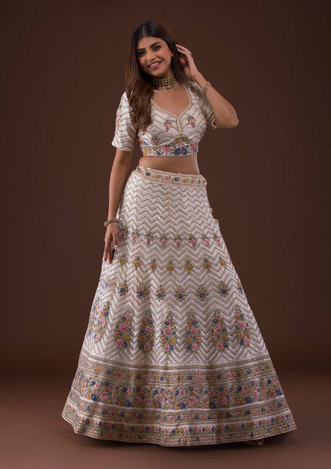 Gold Stonework Net Lehenga-Koskii