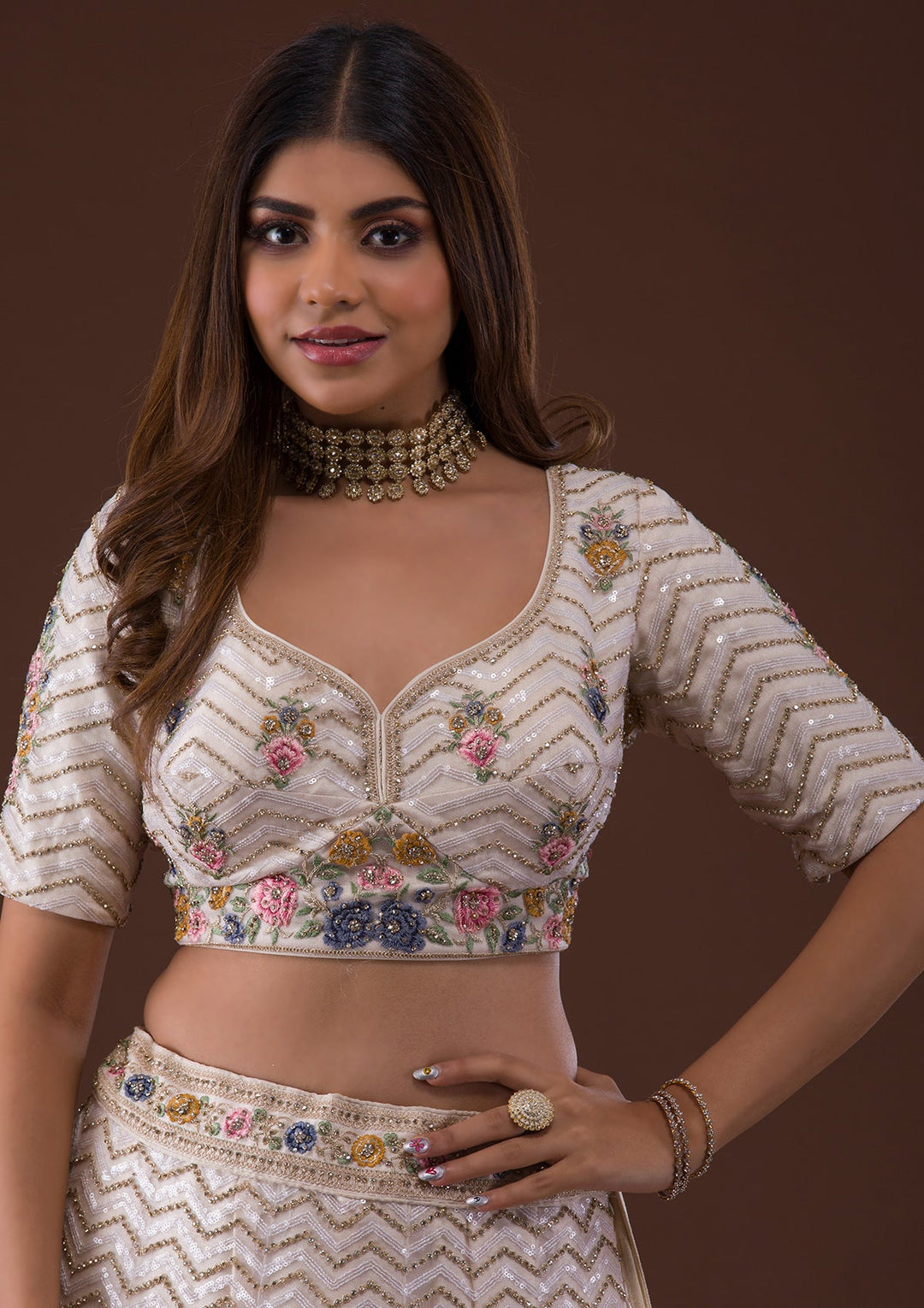 Gold Stonework Net Lehenga-Koskii