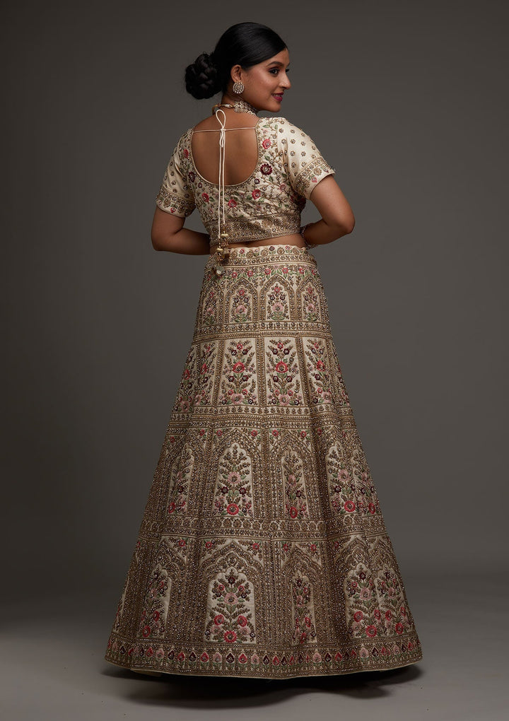 Gold Stonework Satin Designer Lehenga - Koskii