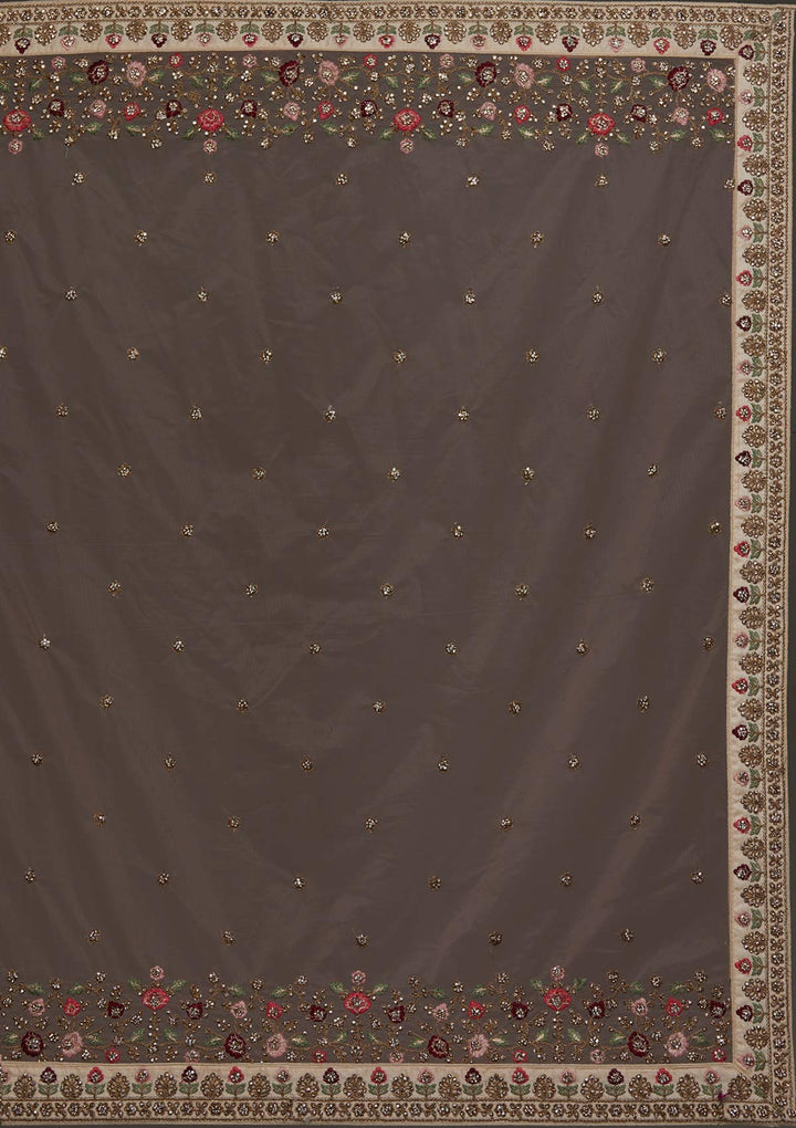Gold Stonework Satin Designer Lehenga - Koskii