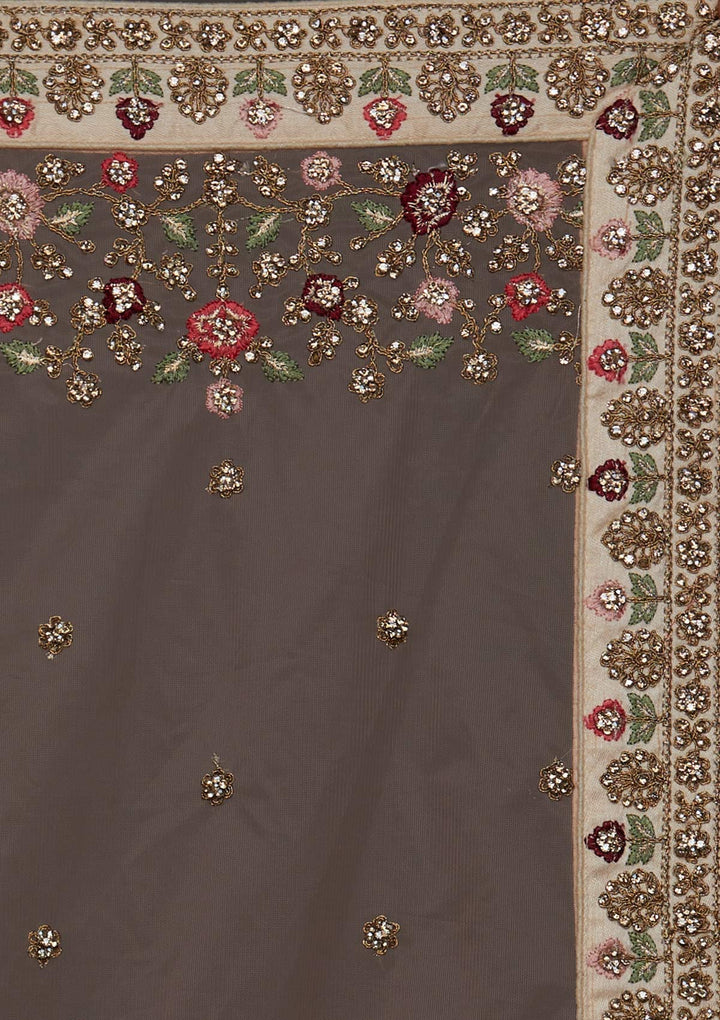 Gold Stonework Satin Designer Lehenga - Koskii