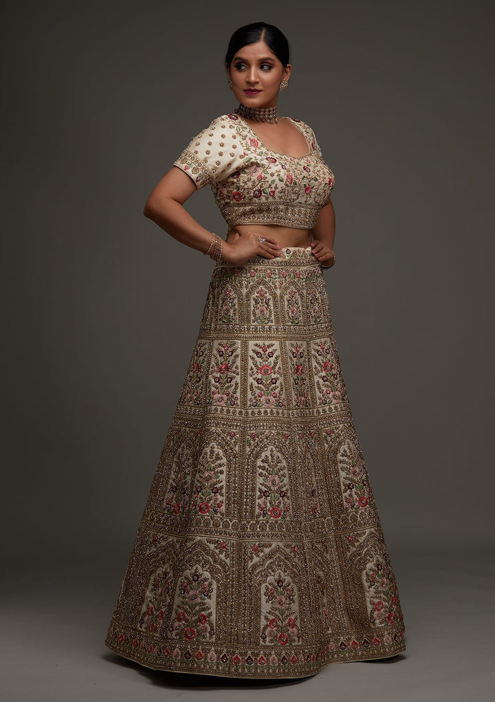 Gold Stonework Satin Designer Lehenga - Koskii