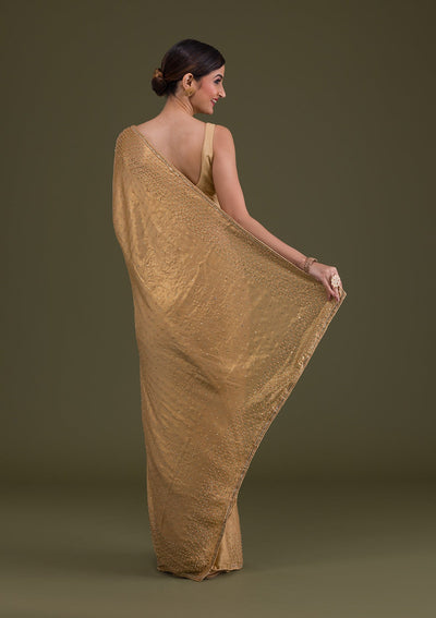 Gold Stonework Satin Saree-Koskii