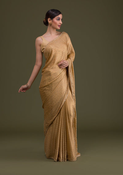 Gold Stonework Satin Saree-Koskii