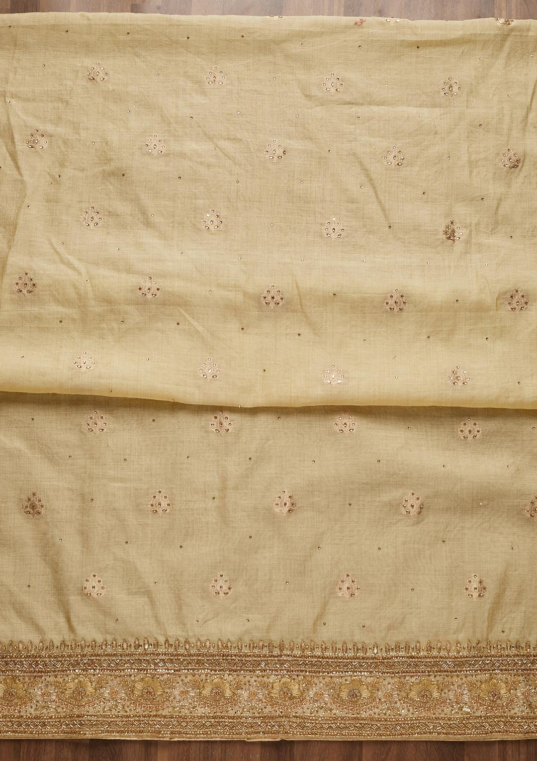 Gold Stonework Semi Crepe Unstitched Salwar Suit - Koskii