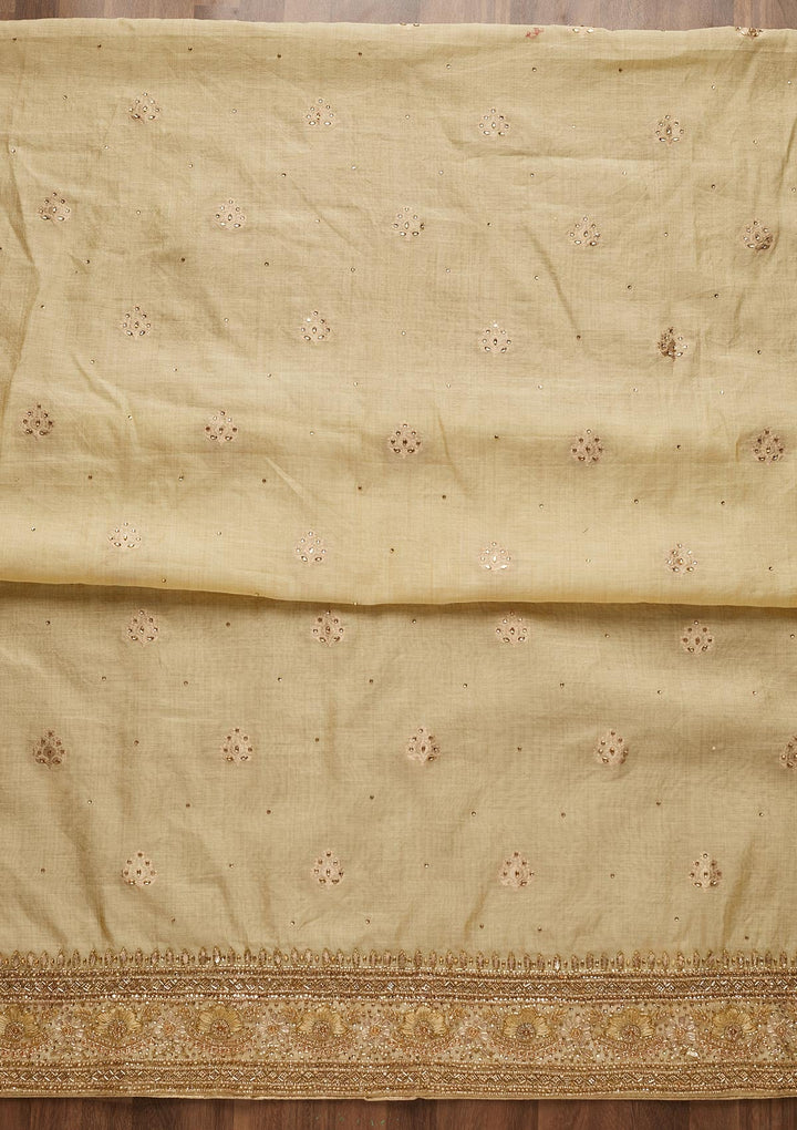 Gold Stonework Semi Crepe Unstitched Salwar Suit - Koskii